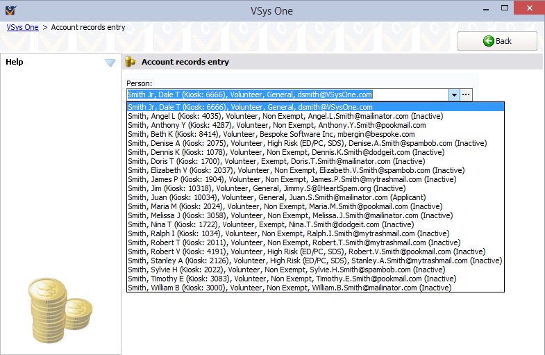 Account records entry screen