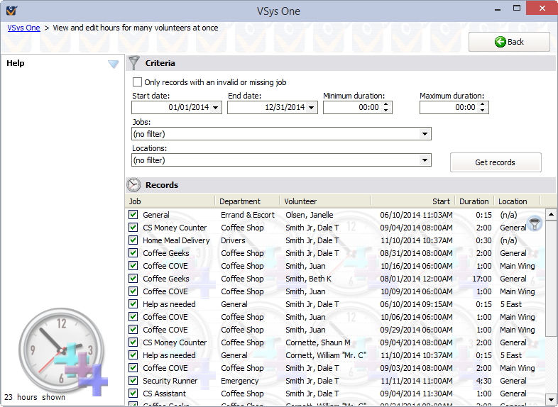 View and Edit Hours for many volunteers at once screen