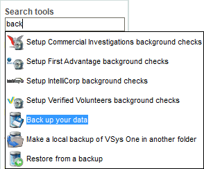 Search tools and reports from main VSys screen