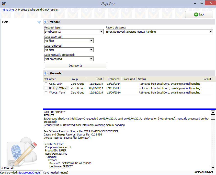 Request results handling screen