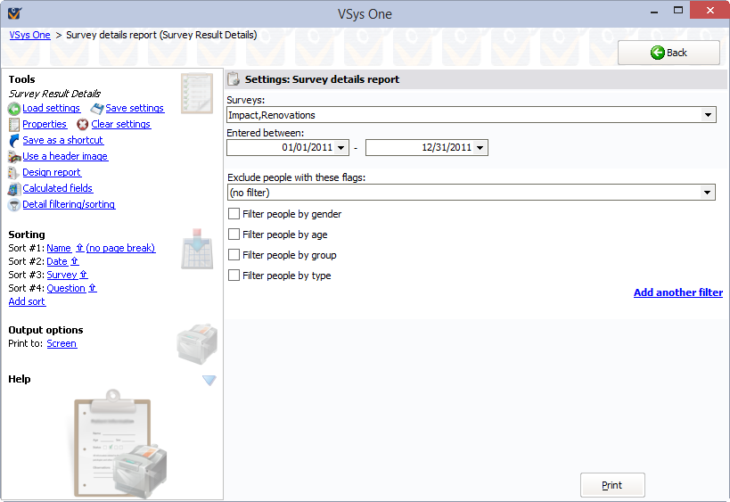 Survey detail reports screen