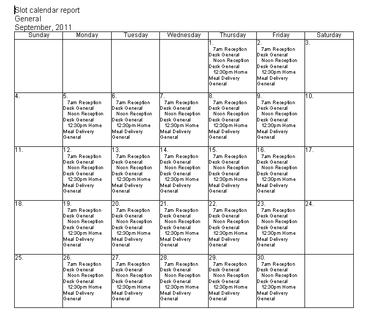 Slot Calendar Reports