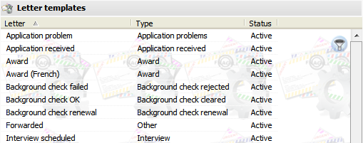 Table of letter templates