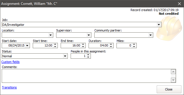 Assignment Editor window defining a Reception Desk job