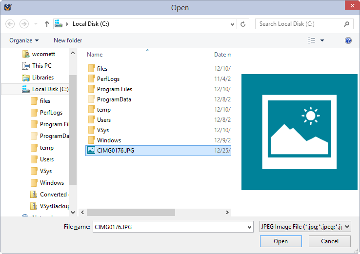 File browsing window showing the addition of an image to a person