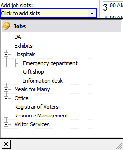 Job selection panel from job slots calendar tool