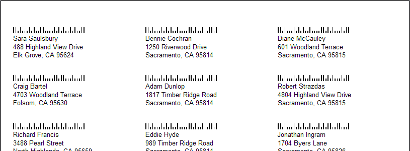 Sample labels with mailing barcodes