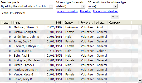 Mail merge settings panel showing adding recipients individually or by list