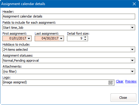 Assignment calendar sub-letter details
