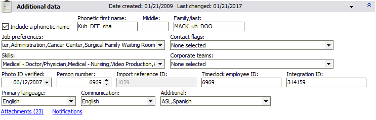 Additional data panel in the Profile Editor