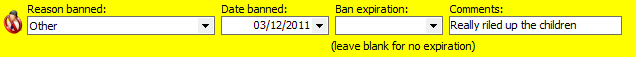 Fields for banning a volunteer in the Profile Editor
