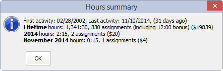 Hours Summary window by date