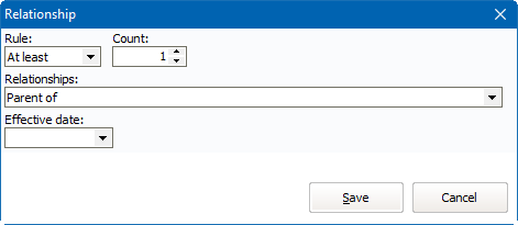 Relationship filter searching for a parent with at least one child