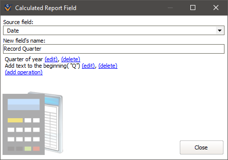 Calculated report field window