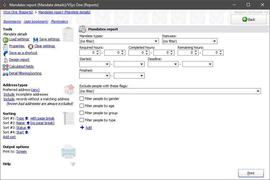 Mandate reports screen showing Mandate Details settings