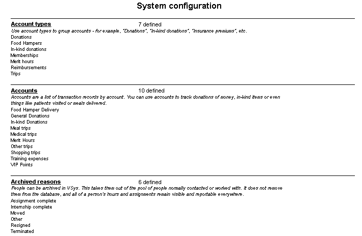 Sample Configuration Report