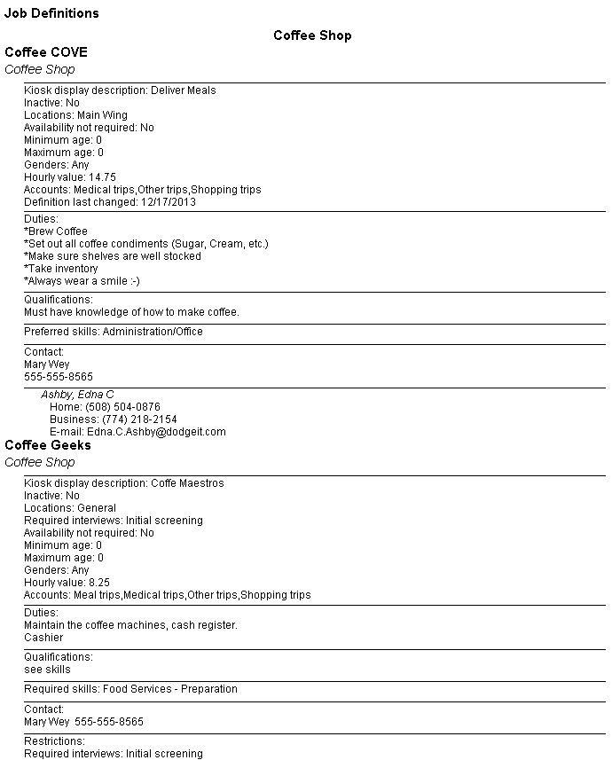 Sample Job Profiles Report