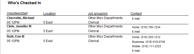 Sample Who's Checked In Report