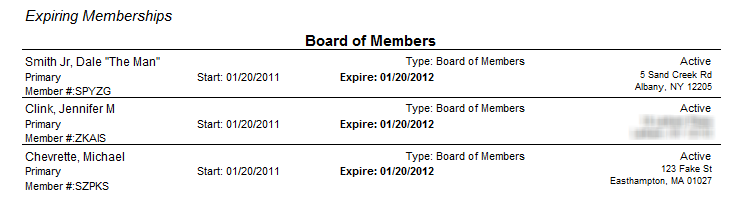 Sample Membership Report: Expiring