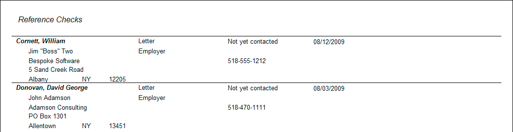 Reference Checks sample report