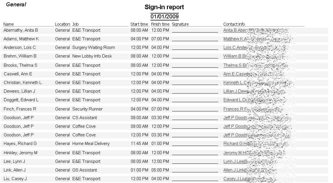 Sample Sign-in Report