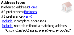 Address types panel on reports screen